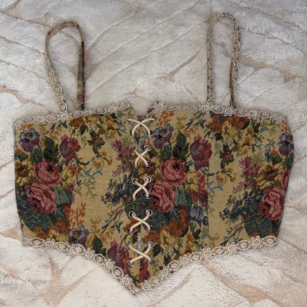 Cider Floral Lace-Up Corset Top - Multicolor